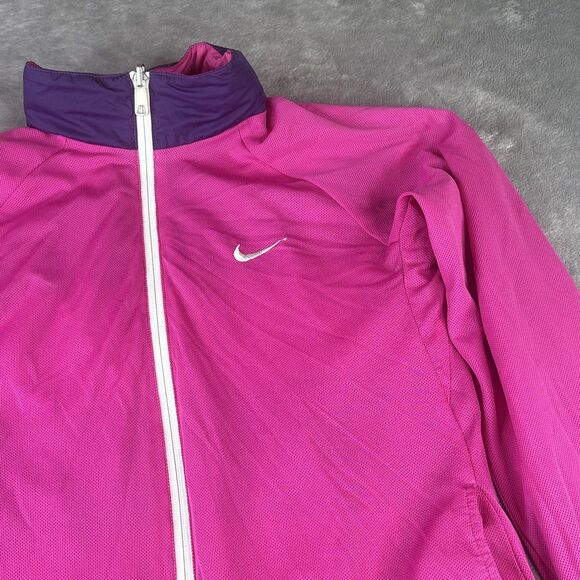Nike Windbreaker Jacket Womens L Pink Purple Stripe Hooded Reversible Mesh - Picture 12 of 15